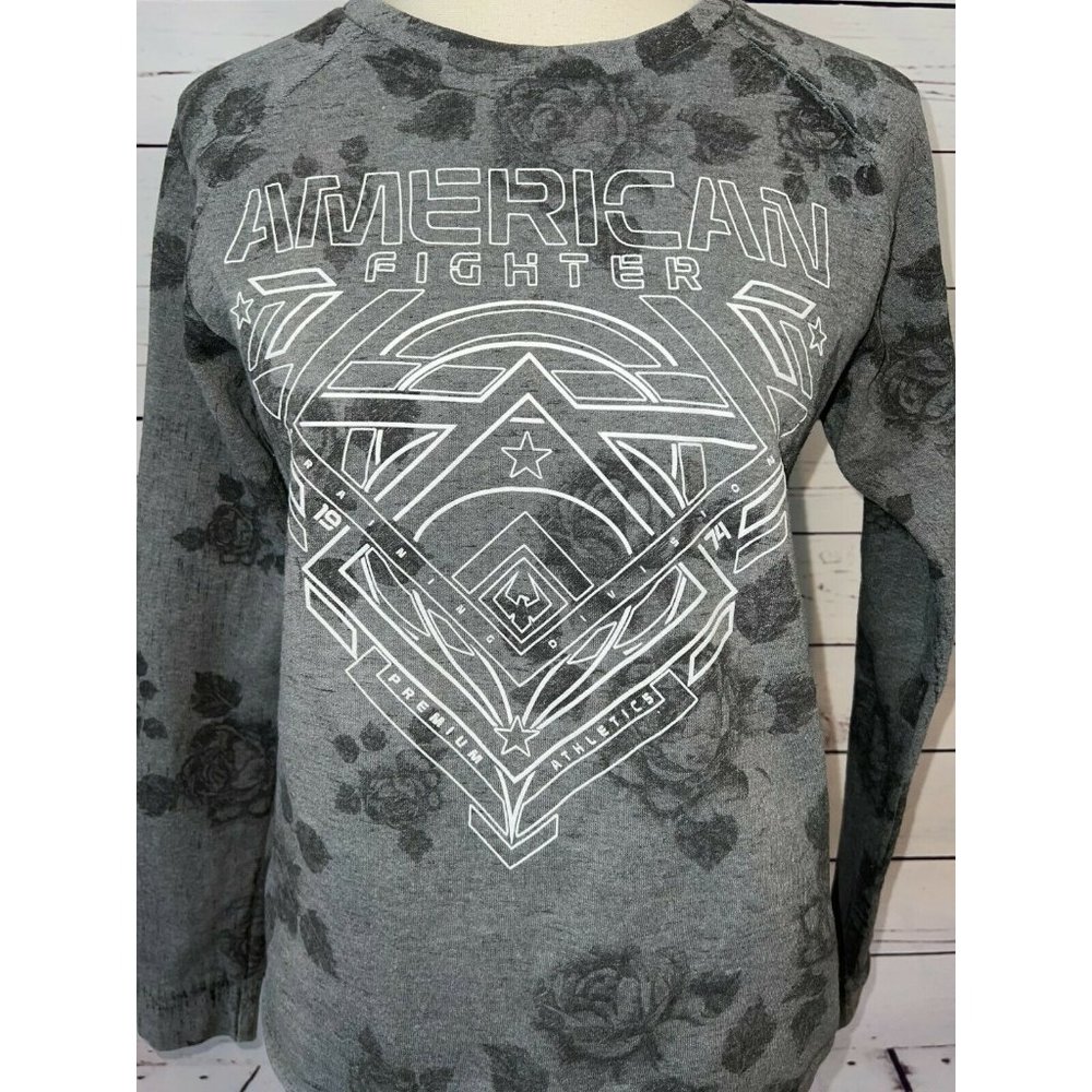 American Fighter Sweatshirt Small Gray long sleeve Floral rose Gray Pullover MMA